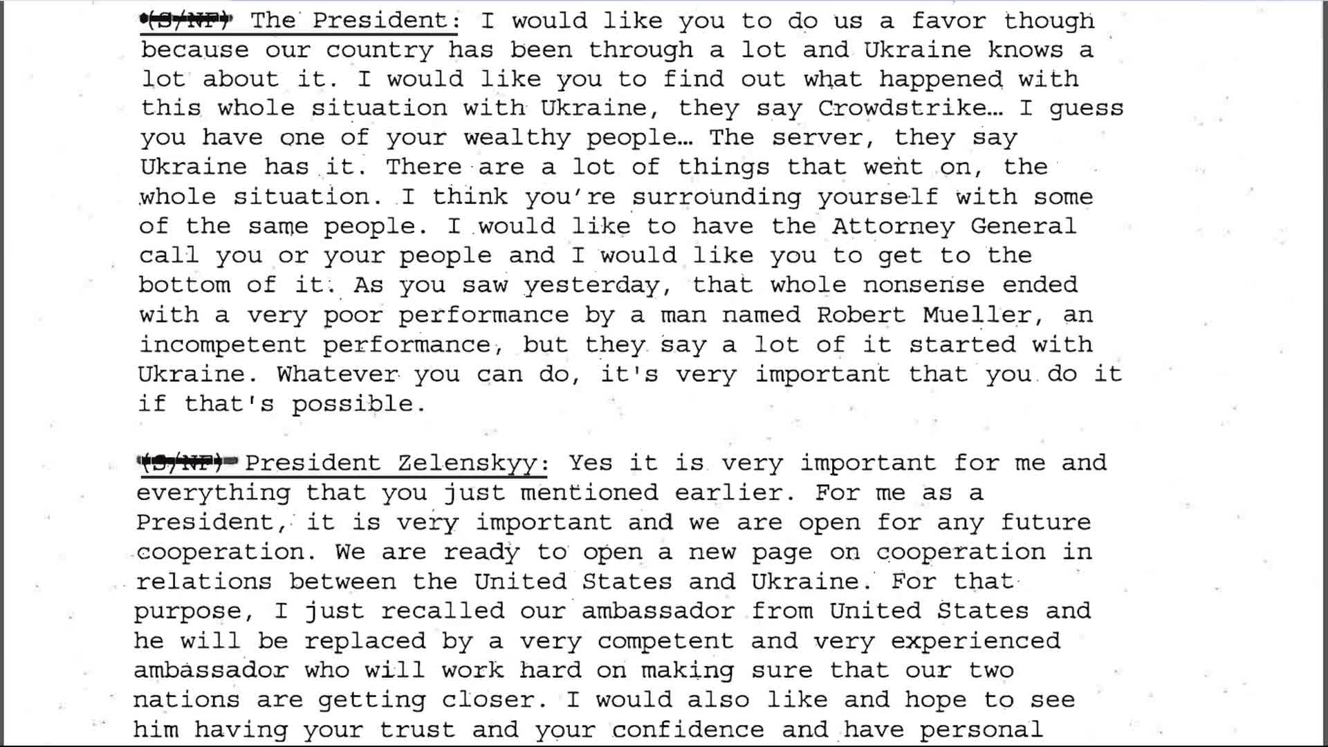 Trump Ukraine Transcript